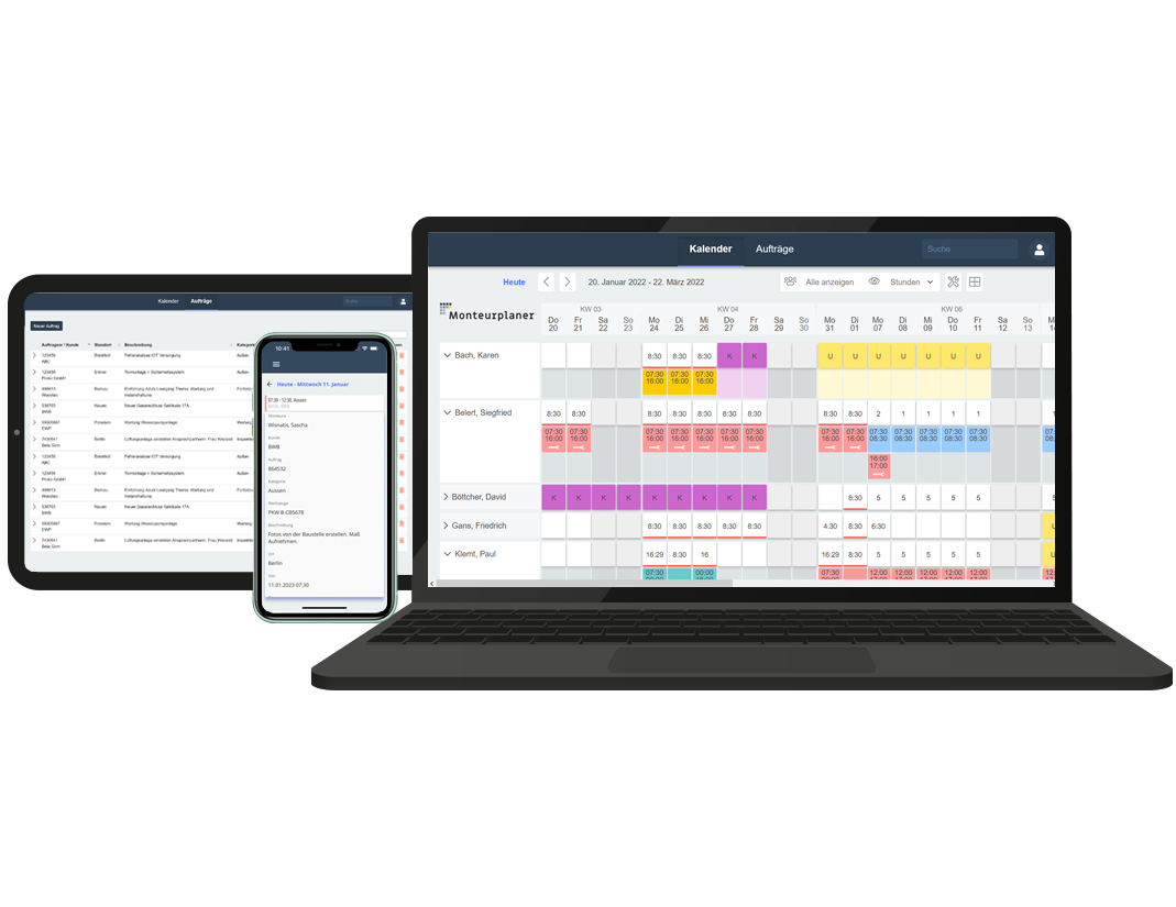 Plantafel auf dem Laptop, Tablet und Mobiltelefon